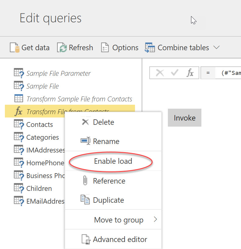 Turn off Enable Load for a function