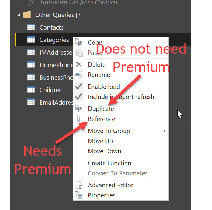 New query create options in Power BI Desktop