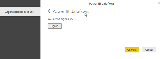 Signing in to a Power BI dataflow