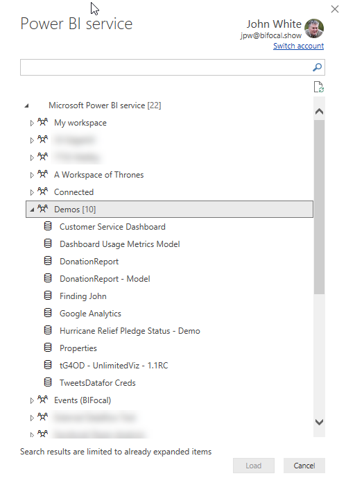 Selecting a Power BI dataset